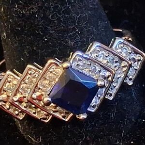 Sterling Silver Women's Ring With Faux Sapphire And Diamonds Size 10 3/4